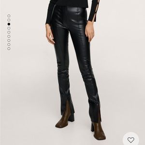 NWT Mango Leather Effect Leggings With Split Hems